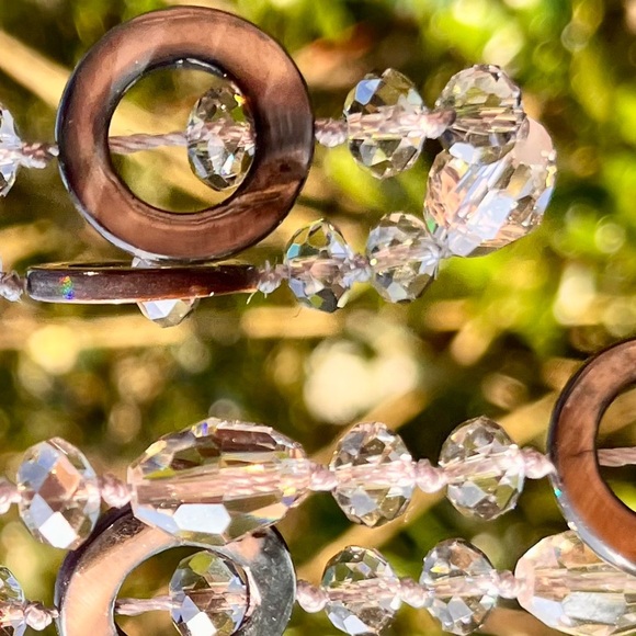 Cookie Lee Crystal and Abalone Shell 48 inch Necklace Sparkles Faceted Glistens - Picture 7 of 17